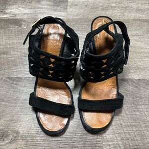 Chie Mihara Black Ankle Strap Wedges Size 38